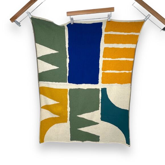 Crate Kids Crate & Barrel Jane Goodall 30 x 40 Baby Blanket Green Blue Geometric - Picture 1 of 4